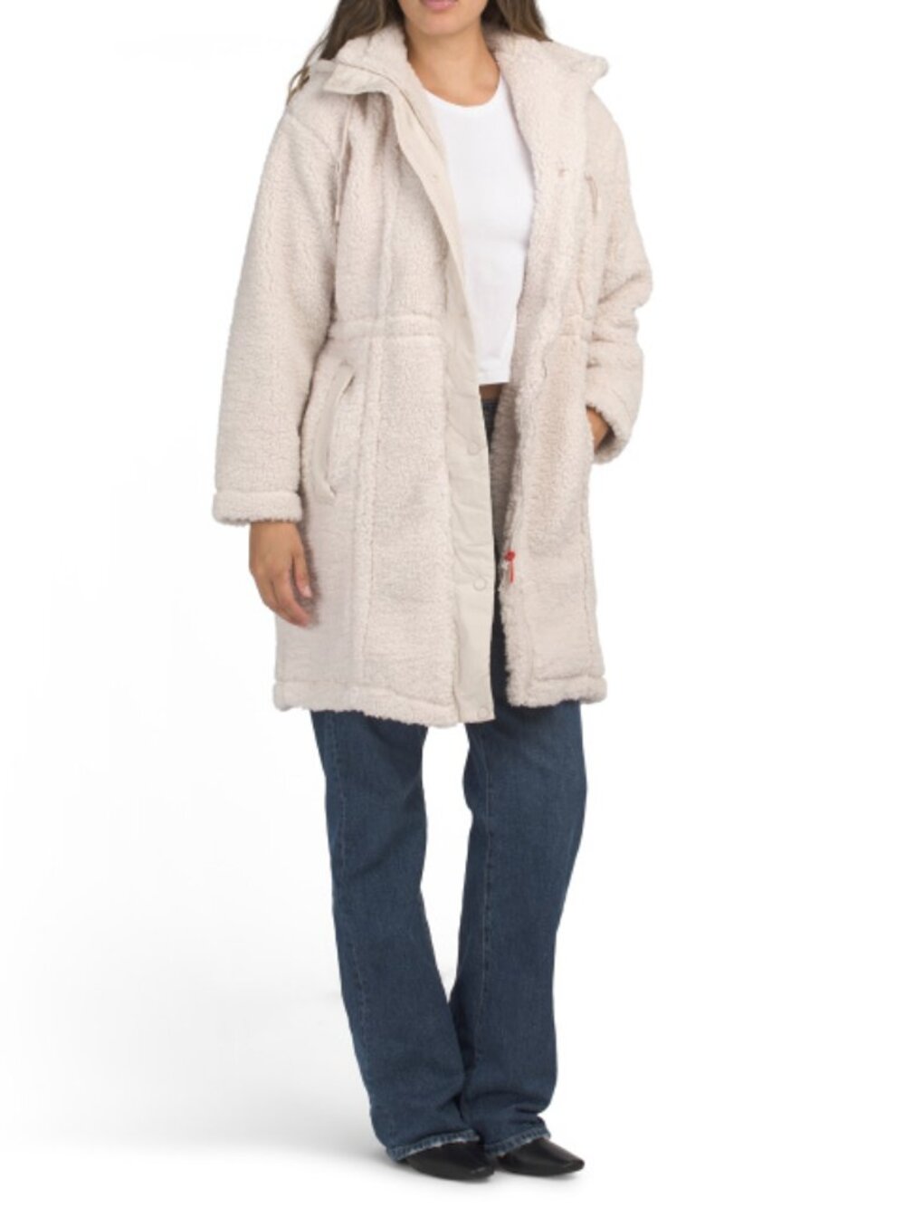 HUNTER Cream Iris Sherpa Longline Mixed Media Active Coat